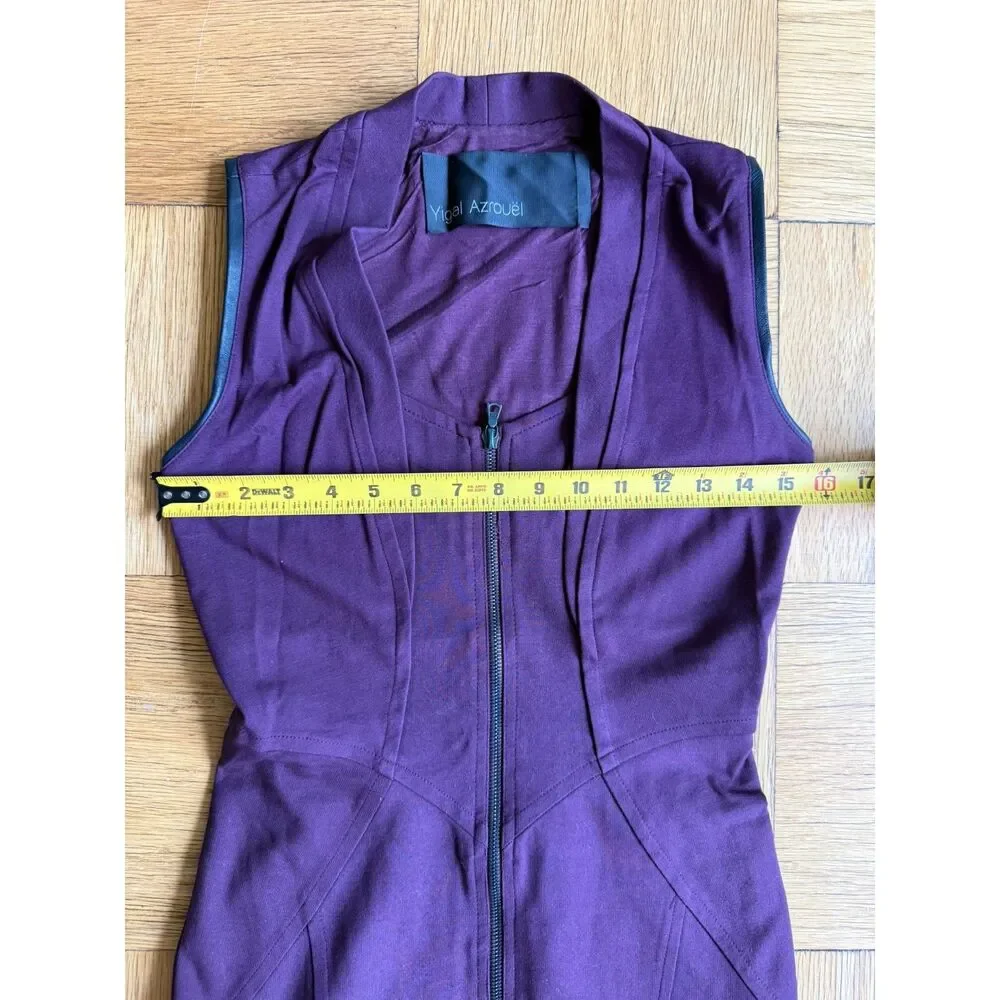 Yigal Azrouël $950 Burgundy Jersey Front Zip Dress w/ Leather Accents, Sz 4, EUC